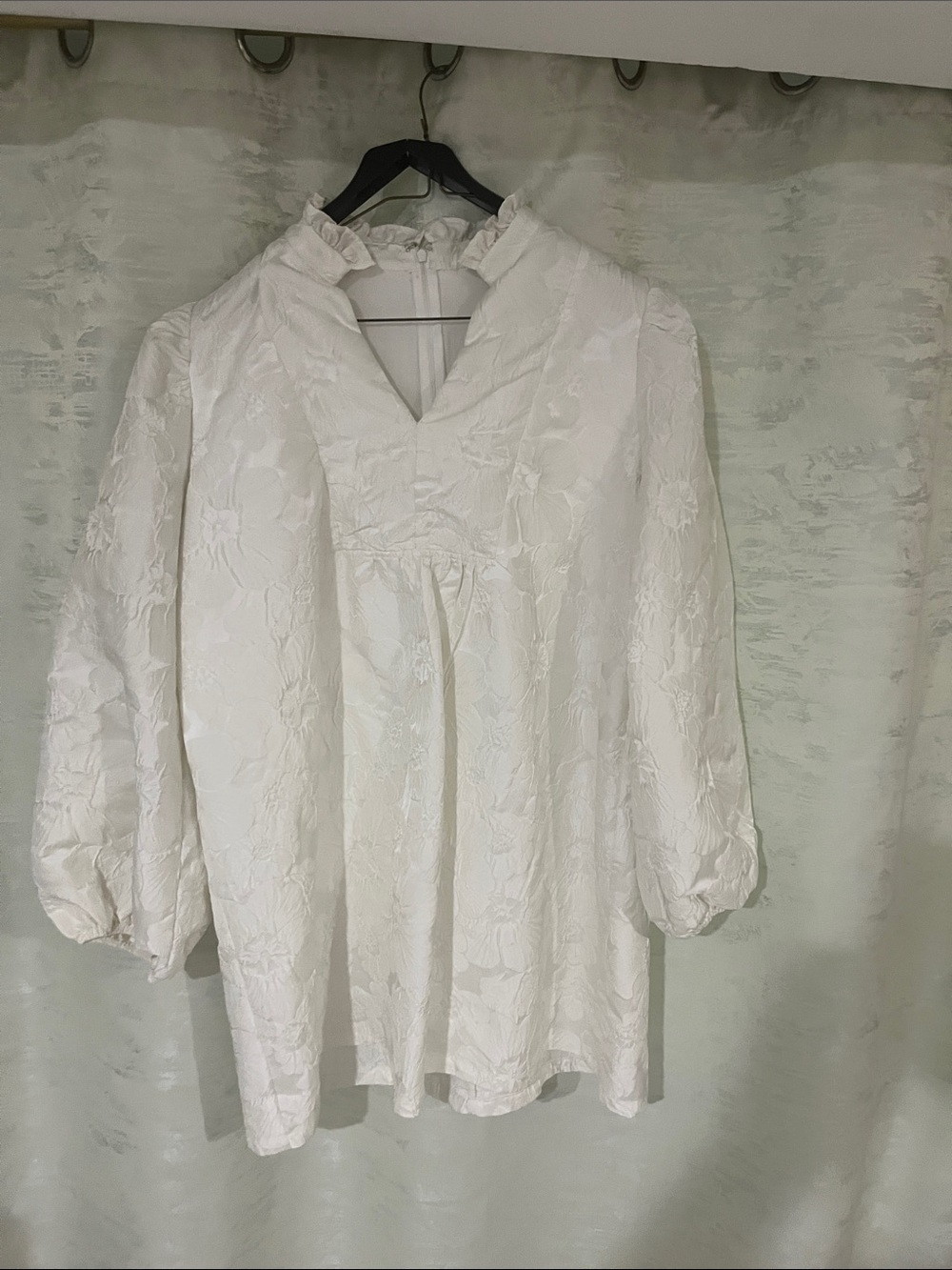 White Floral Jacquard V-Neck dress
